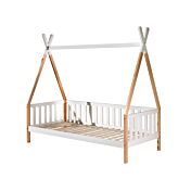Divano letto montessoriano per camerette in Pino naturale e Bianco laccato