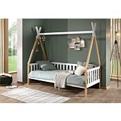 Divano letto montessoriano per camerette in Pino naturale e Bianco laccato