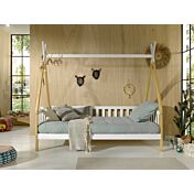 Divano letto montessoriano per camerette in Pino naturale e Bianco laccato