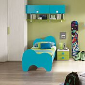 Letto singolo con testata e pediera Elefantino in finitura Turchese LACCATO