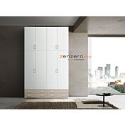 Armadio H.291 con 8 ante battenti e 4 cassetti  in finitura Olmo bianco e Tortora