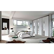 Armadio moderno 6 ante battenti con specchio, finitura Beton e Bianco Opaco