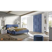 Camera completa con letto blu in tessuto imbottito con armadio Miss H.230