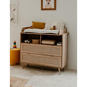 Mobiletto fasciatoio con 2 ante e 2 vani a giorno, finitura Quercia con frontali effetto Rafia