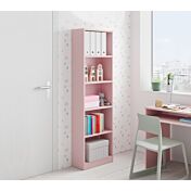 Libreria alta moderna, 4 ripiani, finitura rosa