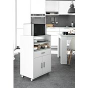 Mobile per cucina con piano ad estrazione, finitura Bianco e Cemento
