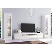 Soggiorno con 2 vetrine e una base porta Tv in finitura Bianco lucido
