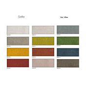 Letti una piazza e mezza, letto con testata imbottita e giroletto in legno, finitura Nodato chiaro e tessuto Blu