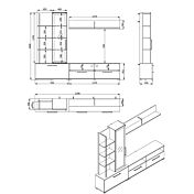Parete con base tv vetrina e mensole finitura Rovere e Nero