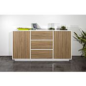 Salotto con madia e porta TV finitura bianco lucido e noce caracalla