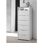 Conveniente Settimino moderno con 6 cassetti e vano a giorno, Bianco Opaco e Beton
