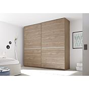 Armadio 2 ante scorrevoli, conveniente e moderno, finitura Noce Chiaro e inserto Argilla Zenzero Shop