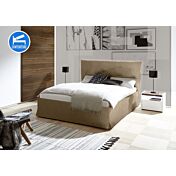 Camera matrimoniale con letto in ecopelle tabacco, armadio con anta noce dark H.248 e comodini bianchi opachi