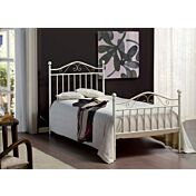 Letto Charpentier in tubolare di ferro con pomoli, singolo, colore bianco anticato oro, made in Italy