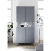 Vetrina moderna a 2 ante, finitura carbonio e piedini in ferro nero