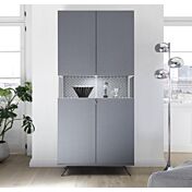 Sala moderna composta da Vetrina e Madia in finitura carbonio con piedino in ferro nero