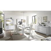Soggiorno moderno completo, con Vetrina, Madia e tavolo in bianco lucido laccato