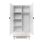 Armadio con 2 ante e 2 cassetti in finitura bianco con piedi in legno