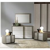 Set zona notte comò e comodini, finitura Calce e Grigio londra