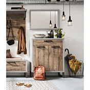 Offerta scarpiera industry, 2 ante + 1 cassetto, cemento e rovere invecchiato