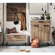 Composizione d'ingresso Industry con Panca e Scarpiera, Cemento e Rovere invecchiato