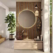 Ingresso moderno con boiserie cannettata, specchio e base, Cashmere e Mercure