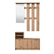Mobili ingresso con scarpiera, specchiera e appendiabiti, Rovere, scontato
