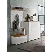 Scarpiera 3 ante, Bianco laccato lucido e Castagno, pronta consegna