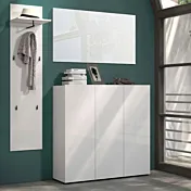 Madia moderna bianco lucido, appendiabiti e specchio 