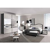 Letto matrimoniale con testiera a onda, finitura grigio resina scuro con testata chiara