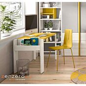 Scrivania RIV con portariviste, finitura Larice bianco e Giallo grano