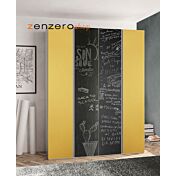 Armadio 4 ante con ante a lavagna e maniglie a gola, Giallo Cedro