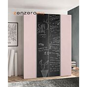 Armadio 4 ante con ante a lavagna e maniglie a gola, Rosa confetto