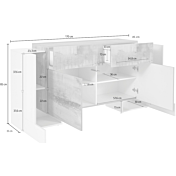 Credenza multiuso Bianca e Ardesia, 4 ante 2 cassetti, Bianco e Pero