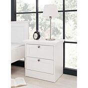 Comodino a 2 cassetti con maniglie in metallo, finitura Bianca