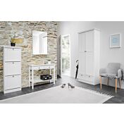 Composizione d'ingresso con Consolle, Scarpiera 3 ante e Armadietto 2 ante, finitura Bianca