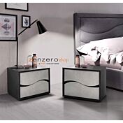 Set moderno composto da comodini e comò, finitura grigio resina chiaro e grigio resina scuro, made in Italy