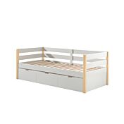 Divano letto con secondo letto estraibile in legno massello, Bianco e Pino naturale