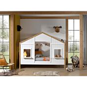 Letto montessoriano a casetta per bambini, Bianco e Pino naturale