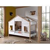 Letto casetta per bambini, Bianco e Pino naturale, modello montessoriano