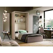 Letto a scomparsa una piazza e mezza, finitura Olmo e spatolato Bronzo