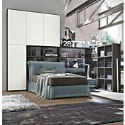 Letto ragazzi imbottito, finitura tessuto Lino celeste antico