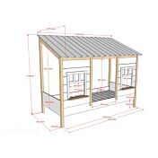 Letto montessoriano casetta con finestre, bianco laccato e rovere
