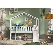 Letto a casetta con scivolo per bambini, finitura Bianco laccato