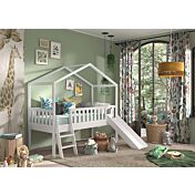 Letto a casetta con scivolo per bambini, finitura Bianco laccato