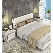 Camera da letto completa, finitura Olmo Bianco e ecopelle con dettagli Visone