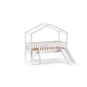 Letto a casetta con scivolo per bambini, finitura Bianco laccato