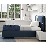 Letto singolo in tessuto, finitura Blu opale e Desert