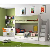 Letto a castello scontato in finitura Grigio dorian, Oliva e Rovere bianco