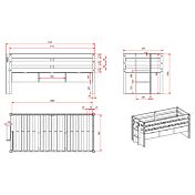 Divano letto in massello con secondo letto estraibile e cassetti, Bianco e Pino naturale